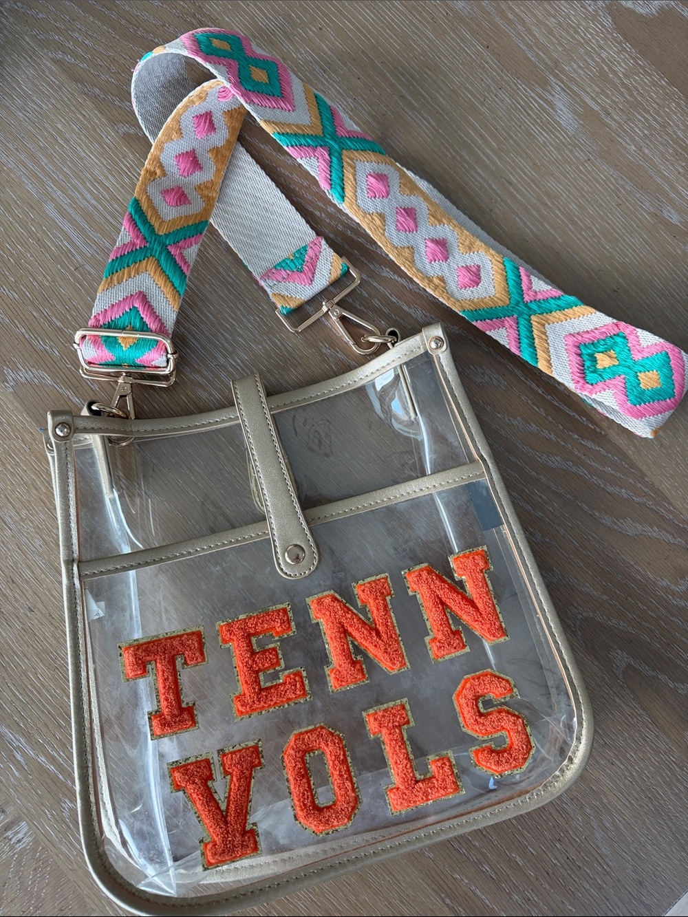 Threaded Pear Tennessee VOLS Game Day Stadium Clear Crossbody Bag Gold Orange